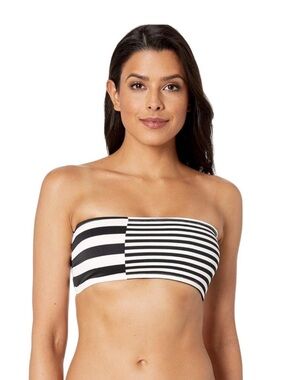 Michael Kors Black and White Striped Bandeau Bikini Top